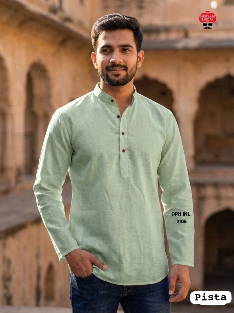 Mandarin Collar Solid Cotton Linen Short Kurta